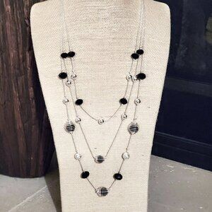 Handcrafted Black Crystal Silver Bauble Necklace